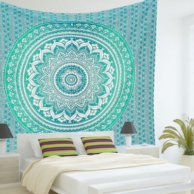 Green Blue Flower Beautiful Wall Art Tapestry 210x150cm Bedspread Beach Towel Yoga Blanket Table Cloth